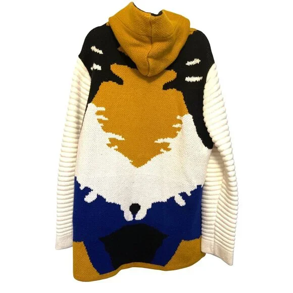 Mens LCR Black Edition Hooded Sweater 3XL Gold Ivory Black Blue Fox Design Wool